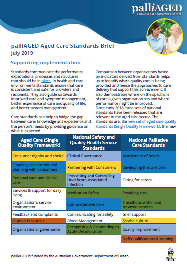 screenshot of the palliAGED Brief on supporting aged care standards