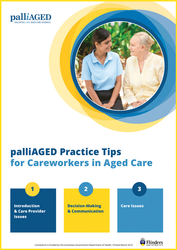 palliAGED Practice Tips for Careworkers in Aged Care front cover